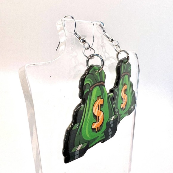 Money Bags Earrings - Cash Earrings - Dollar Earrings - Boss Babe Accessories - Picture 4 of 10
